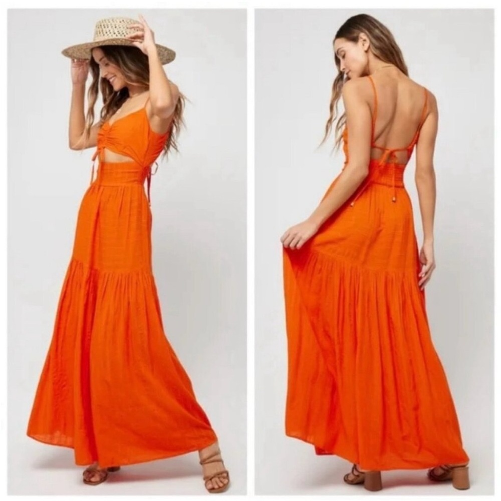 L*Space Vibrant Orange Maxi Dress size large Zuri Dress